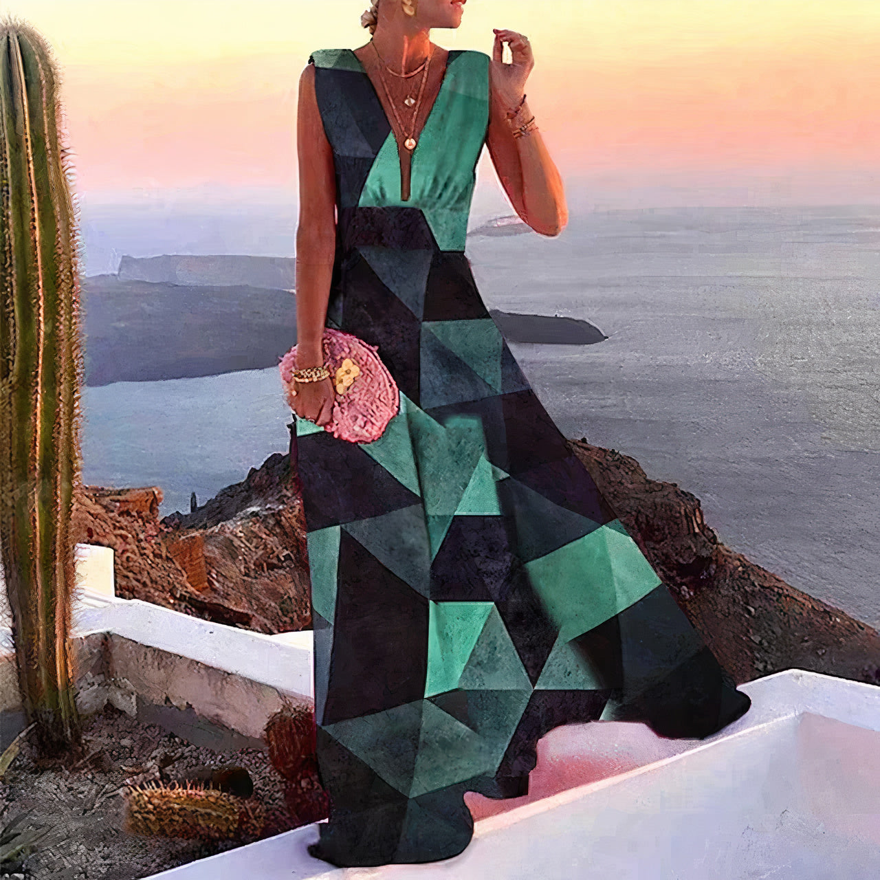 Floral Print Deep V-Neck Spaghetti Strap Flowy Maxi Dress