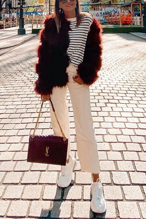 Layer O Neck Faux Fur Coat