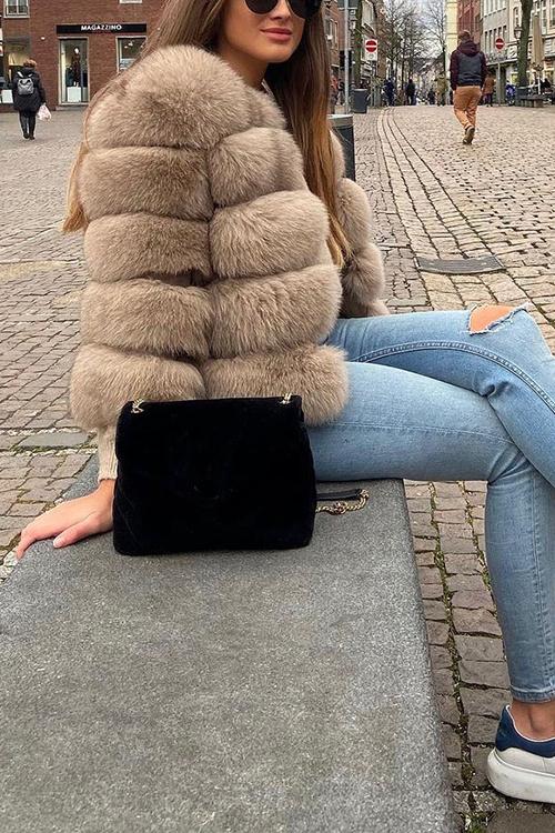 Layer O Neck Faux Fur Coat