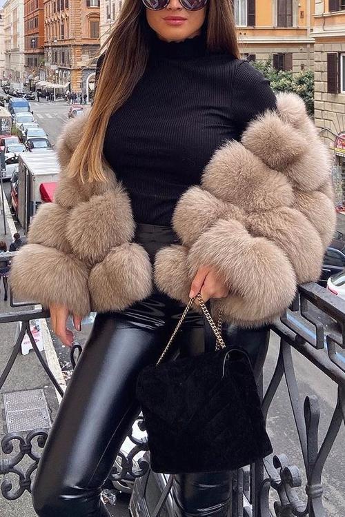 Layer O Neck Faux Fur Coat