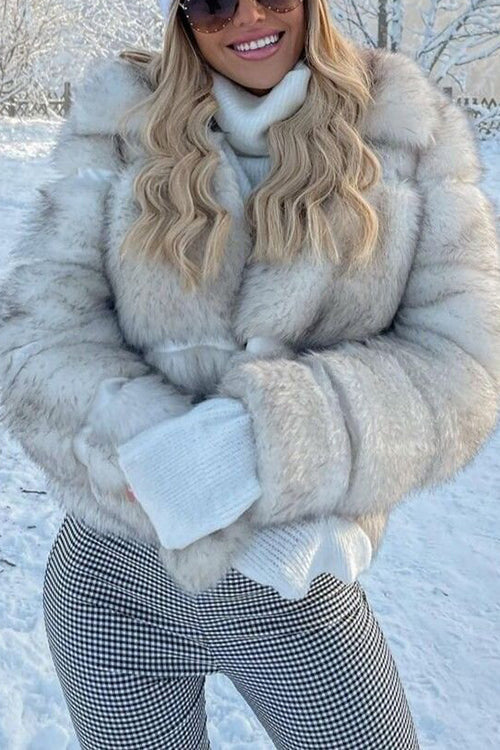 Layer O Neck Faux Fur Coat