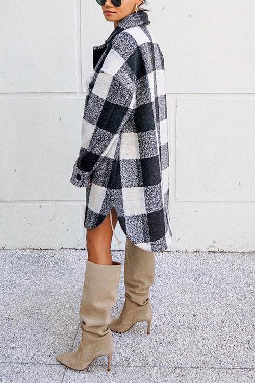 Single Breasted Plaid Long Coat