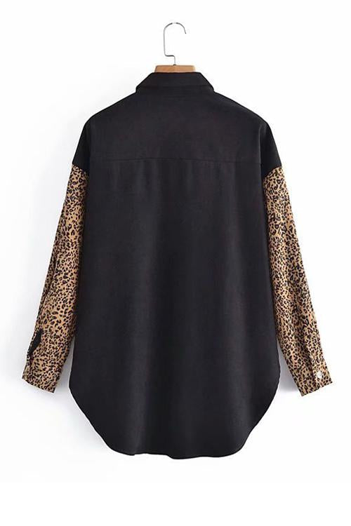 Leopard Patchwork Button Pockes Jackets