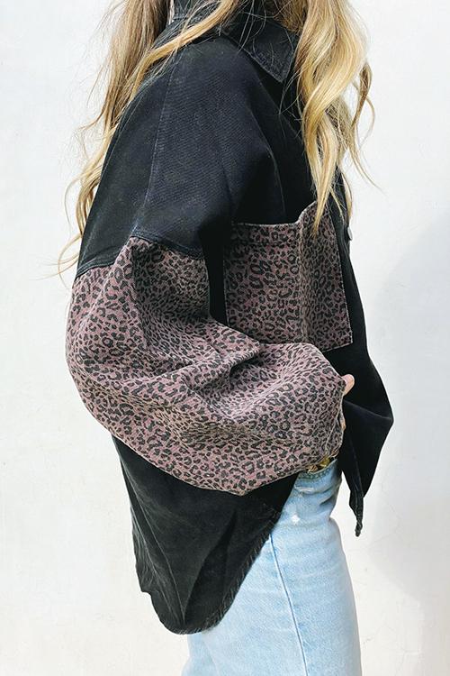Leopard Patchwork Button Pockes Jackets