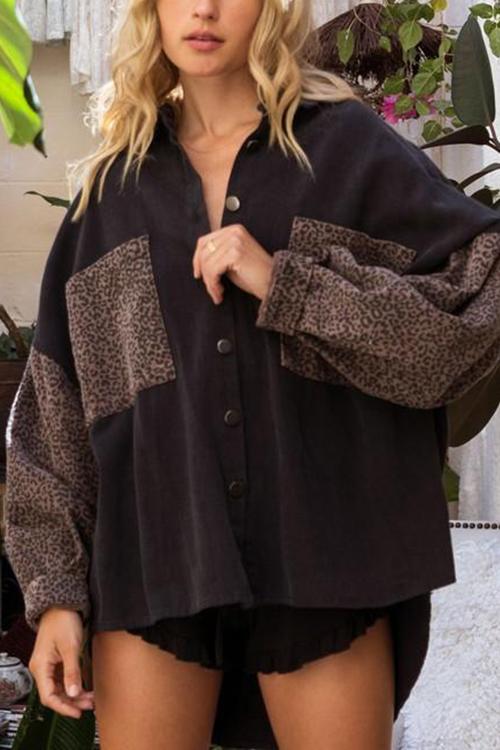 Leopard Patchwork Button Pockes Jackets