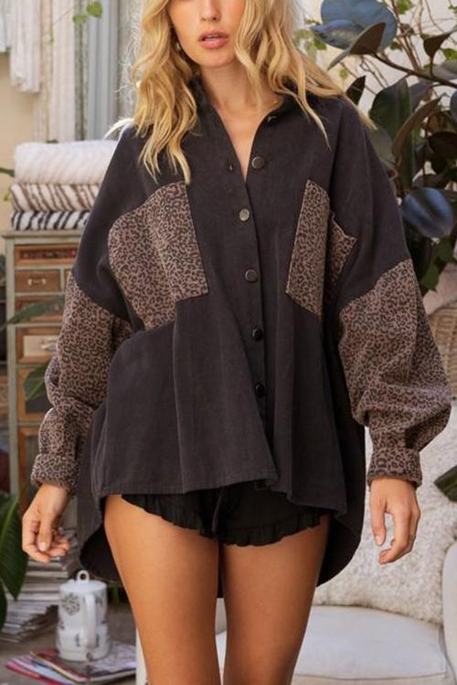 Leopard Patchwork Button Pockes Jackets
