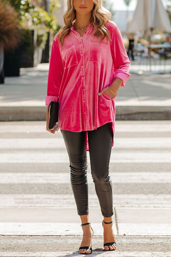 Velvet Pockets Button Shirt Coat