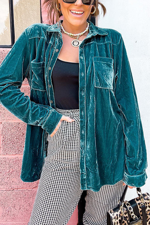 Velvet Pockets Button Shirt Coat