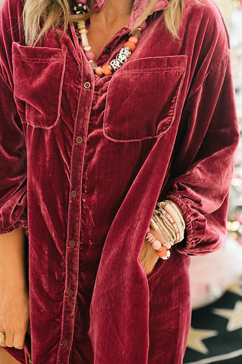 Velvet Pockets Button Shirt Coat
