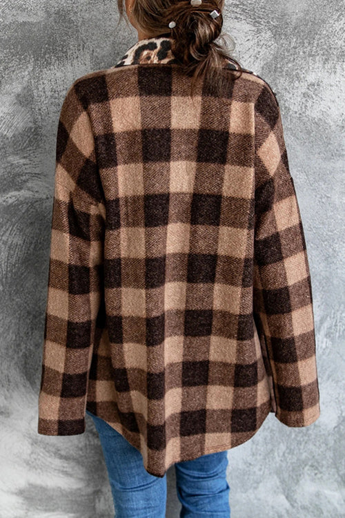 Plaid Leopard Patchwork Button Shirt Jackets
