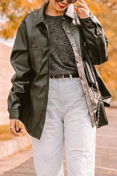 PU Long Sleeve Button Jackets