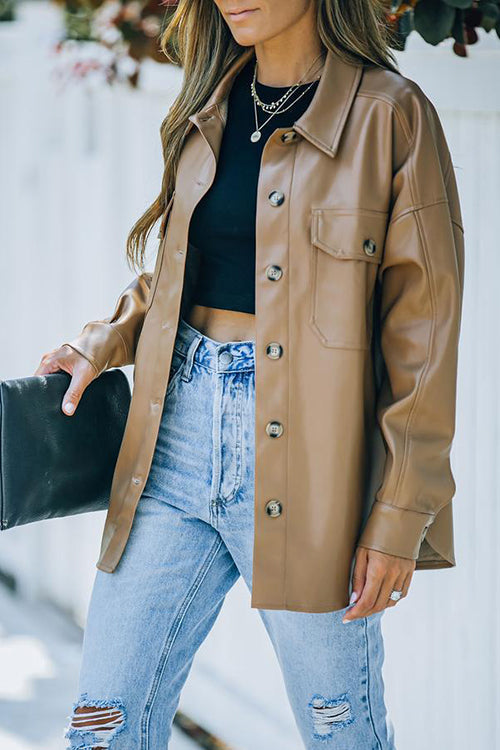 PU Long Sleeve Button Jackets