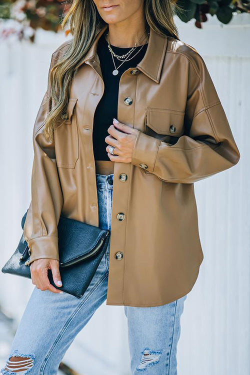 PU Long Sleeve Button Jackets