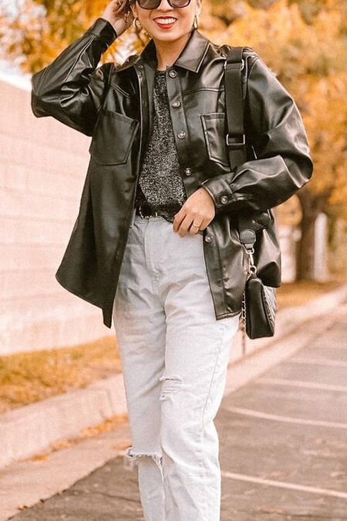 PU Long Sleeve Button Jackets