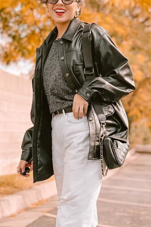 PU Long Sleeve Button Jackets