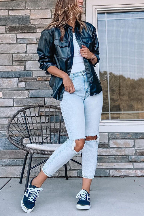 PU Long Sleeve Button Jackets