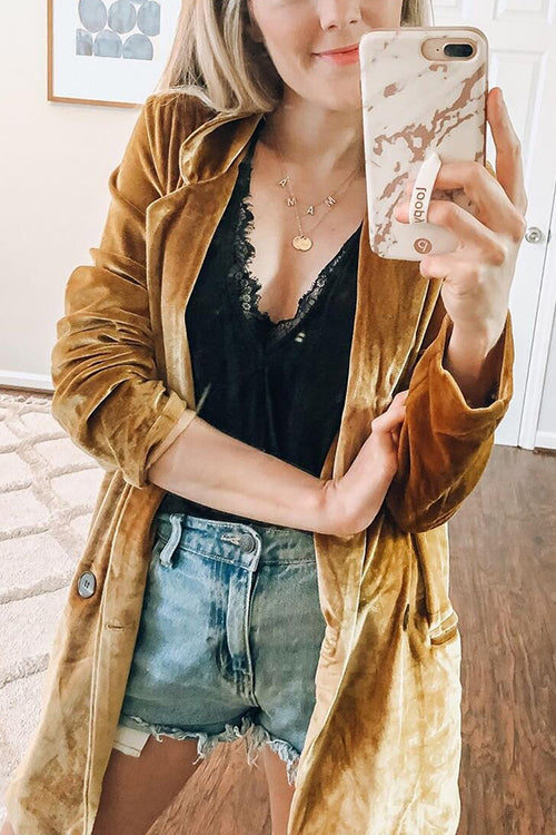 Velvet Pocket Long Coat