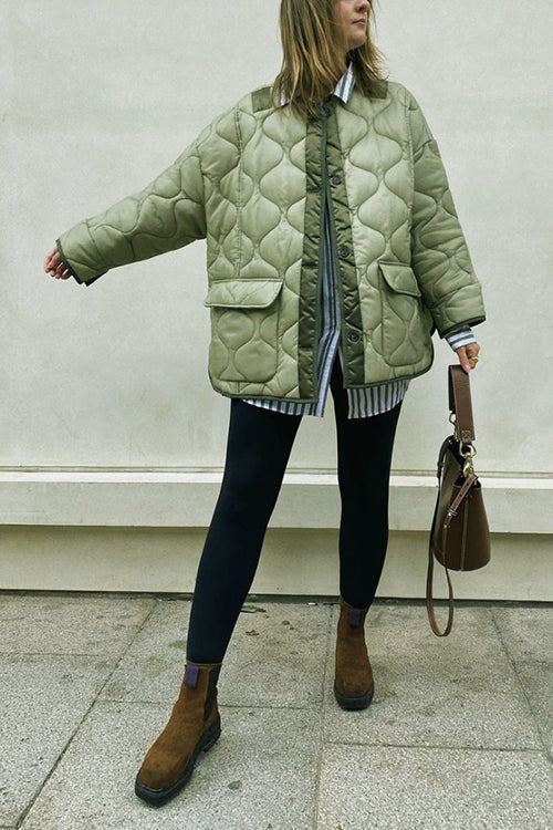 Quilted Pockets O Neck Jacket