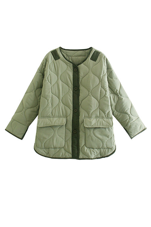 Quilted Pockets O Neck Jacket