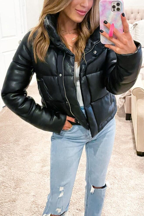Faux Leather Puffer Jacket