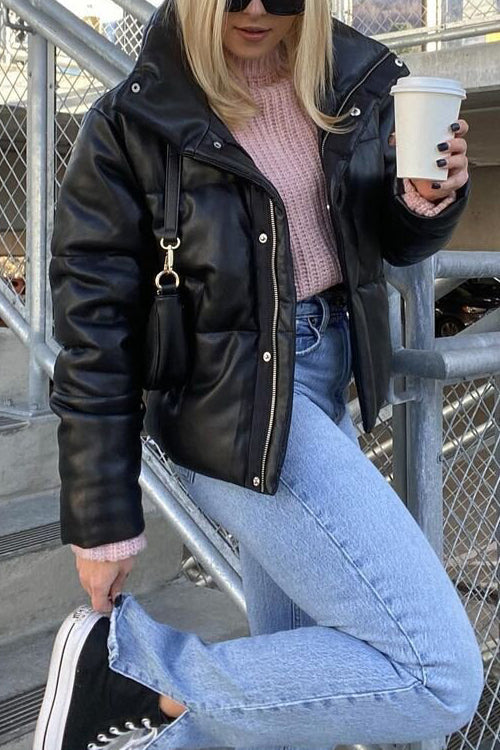 Faux Leather Puffer Jacket