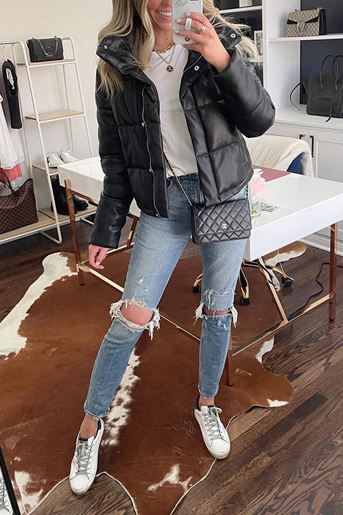 Faux Leather Puffer Jacket