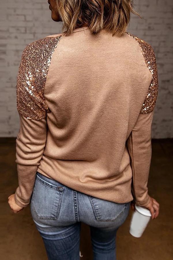 Sequin Shoulder Long Sleeve Top