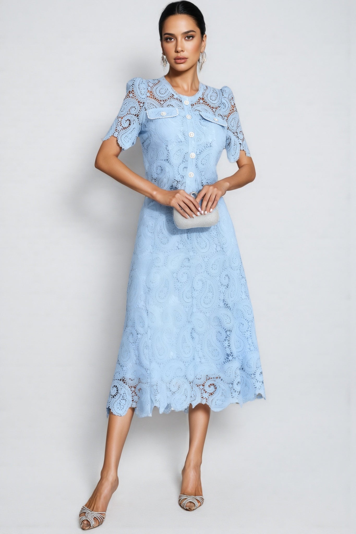 Paisley Eyelet Lace Scalloped Button Front Two Piece Set