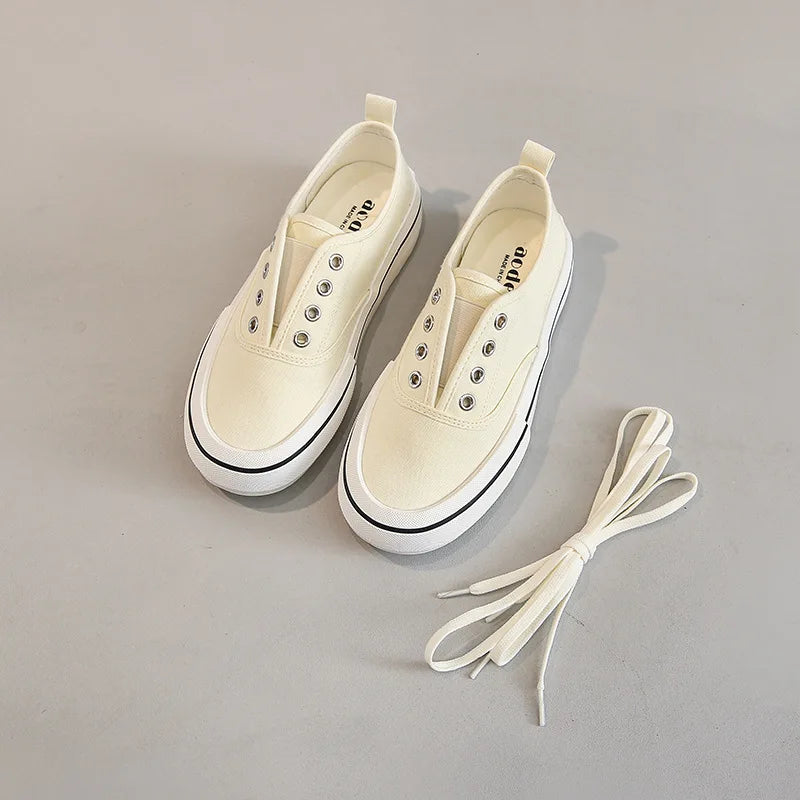 Canvas Lace Up Shallow Casual Shoes Round Toe SSolid Color Comfort Runner Outsole Sweet Novelit Shoes For Women Concise Fashion