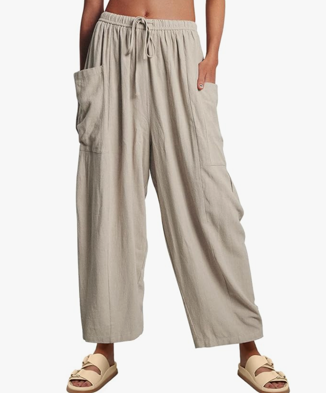 High Waist Drawstring Wide Leg Cropped Pants