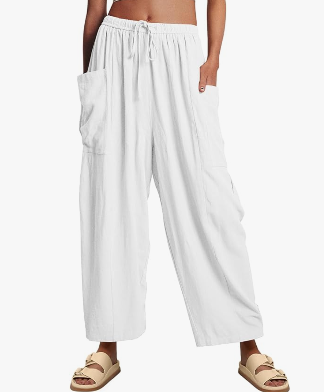 High Waist Drawstring Wide Leg Cropped Pants