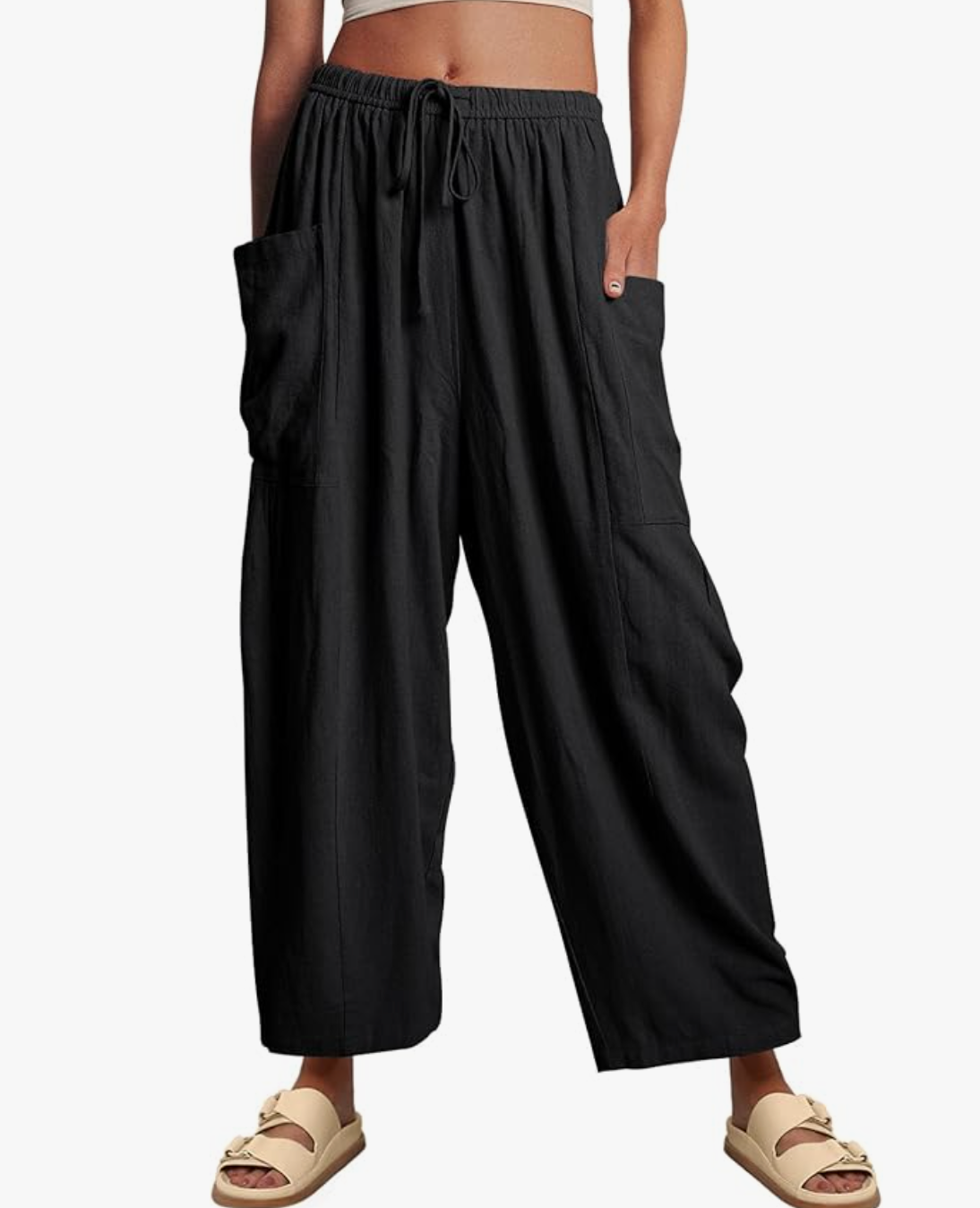 High Waist Drawstring Wide Leg Cropped Pants