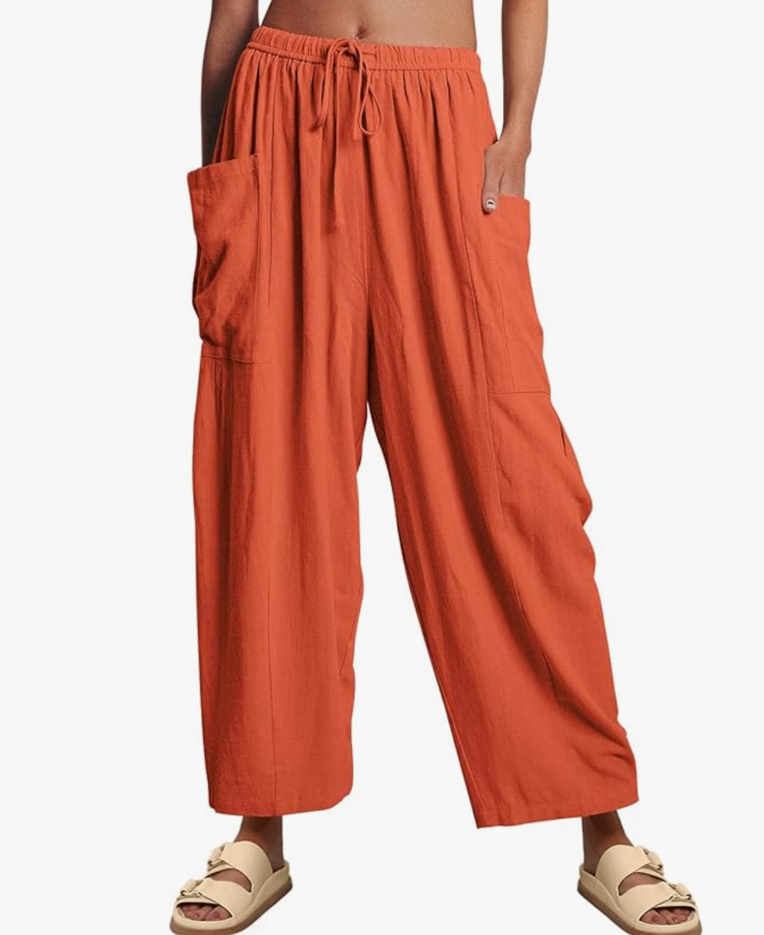 High Waist Drawstring Wide Leg Cropped Pants