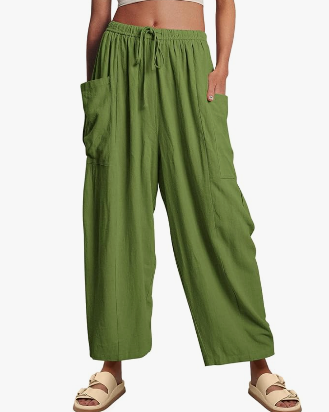 High Waist Drawstring Wide Leg Cropped Pants