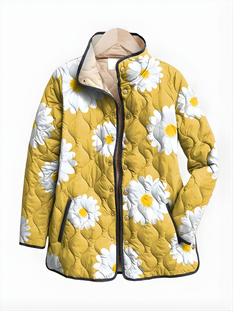 Floral Print Stand Collar Quilted Jacket