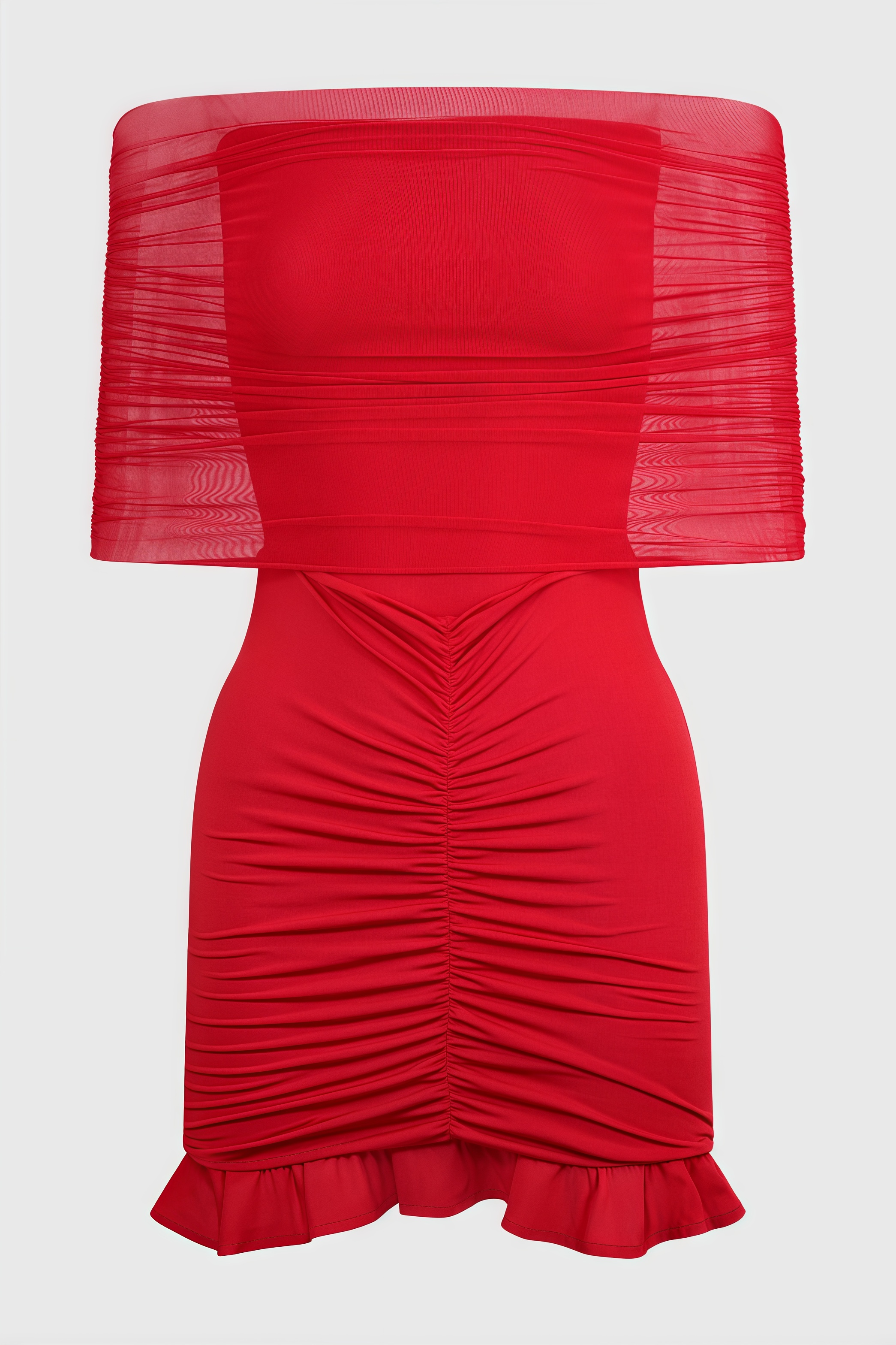 Elisd Red Slinky Mesh Off Shoulder Mini Dress - View 6