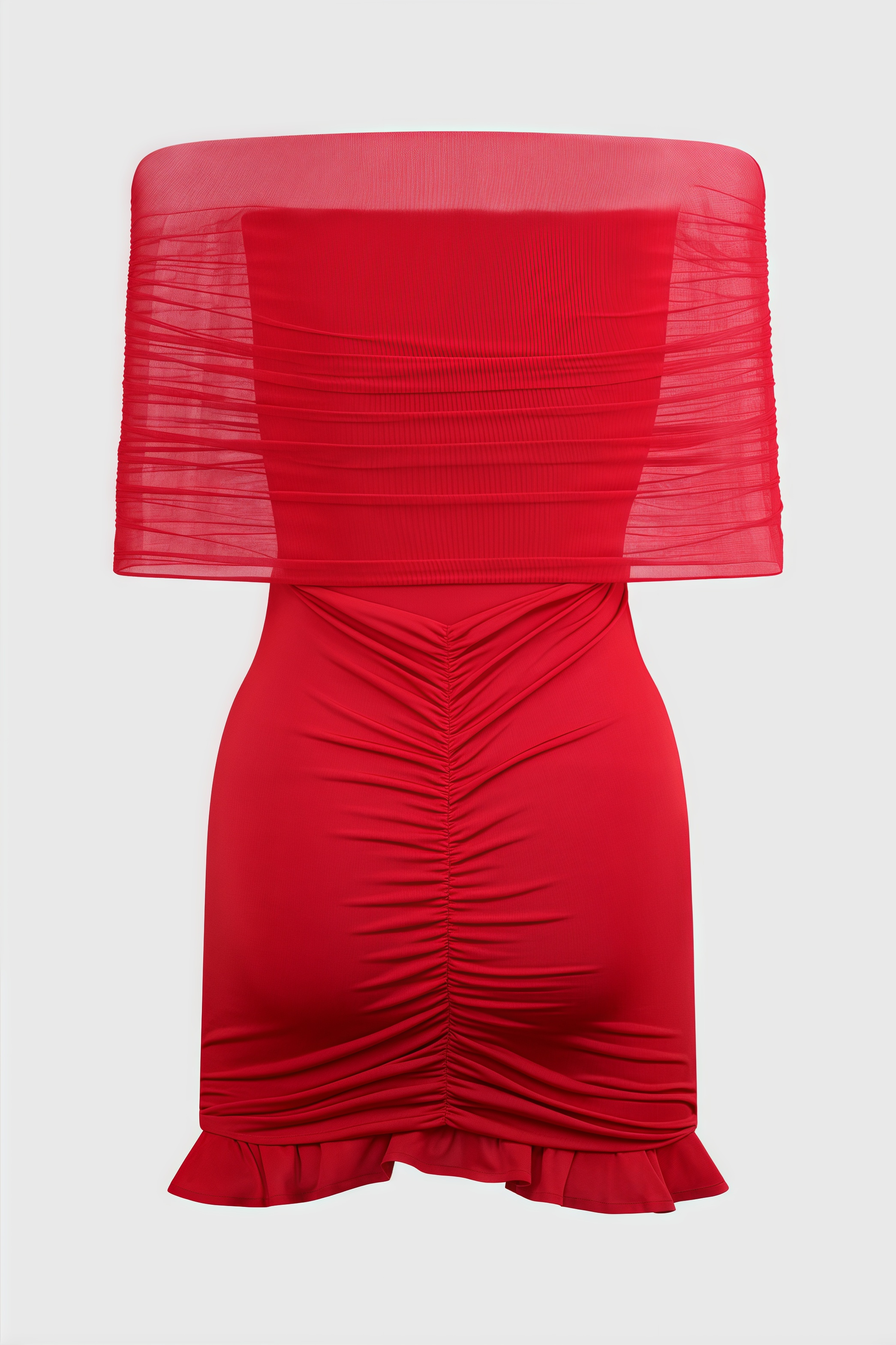 Elisd Red Slinky Mesh Off Shoulder Mini Dress - View 7