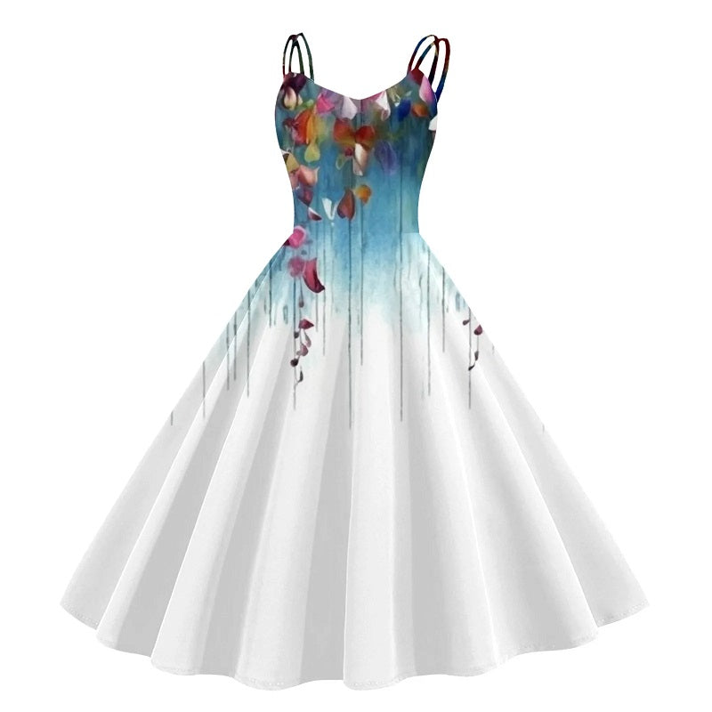 Double Strap Sweetheart Neck Fit and Flare A-Line Midi Dress