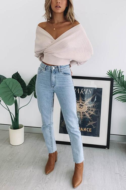 V Neck Backless Crop Sweater