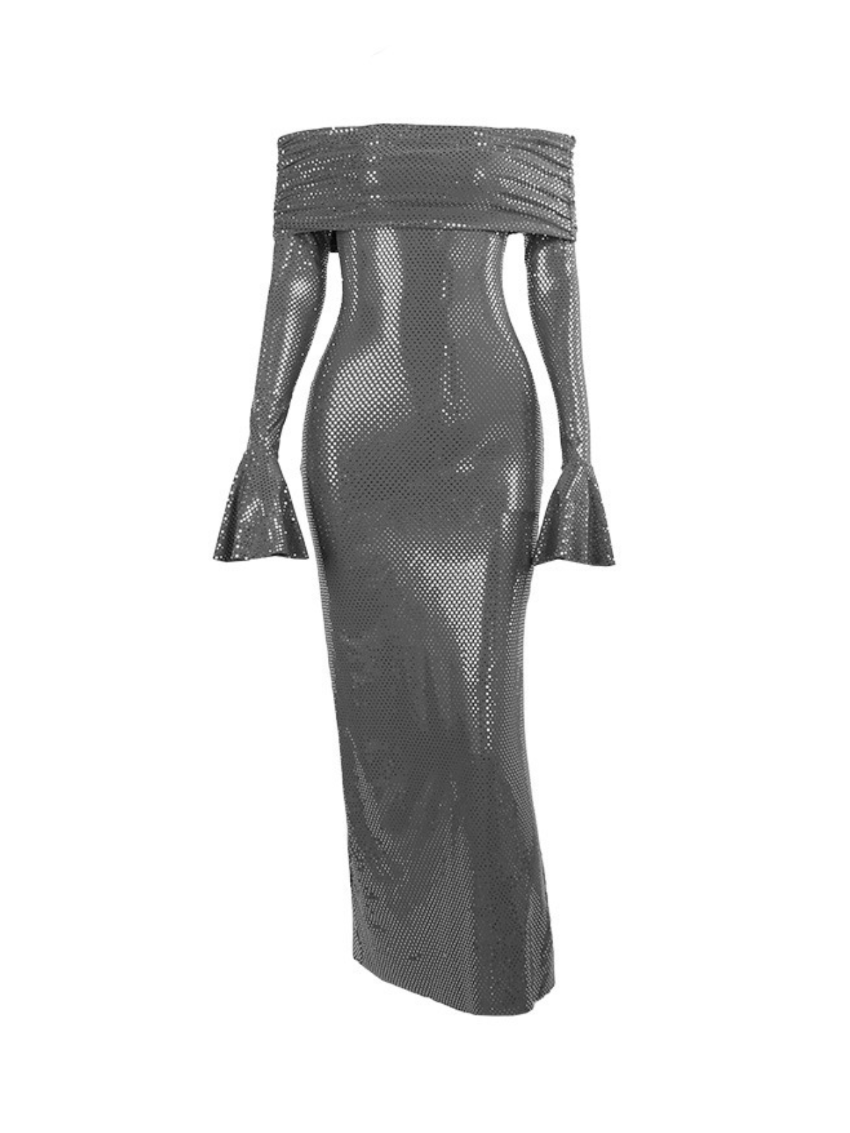 Off Shoulder Rhinestone Midi Dress - View 7