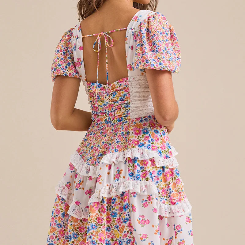 Floral Sweetheart Puff Sleeve Tiered Ruffle Mini Dress 9