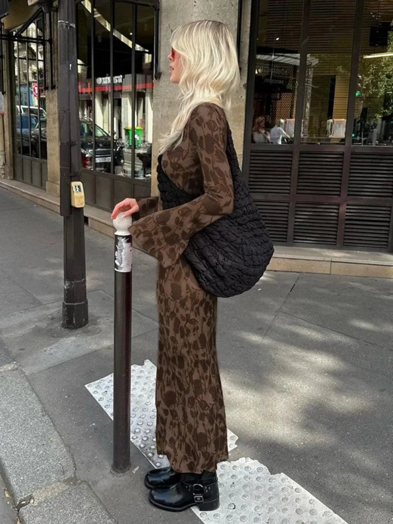 Graceful Oneck High Waist Evening Party Streetwear Maxi Dress