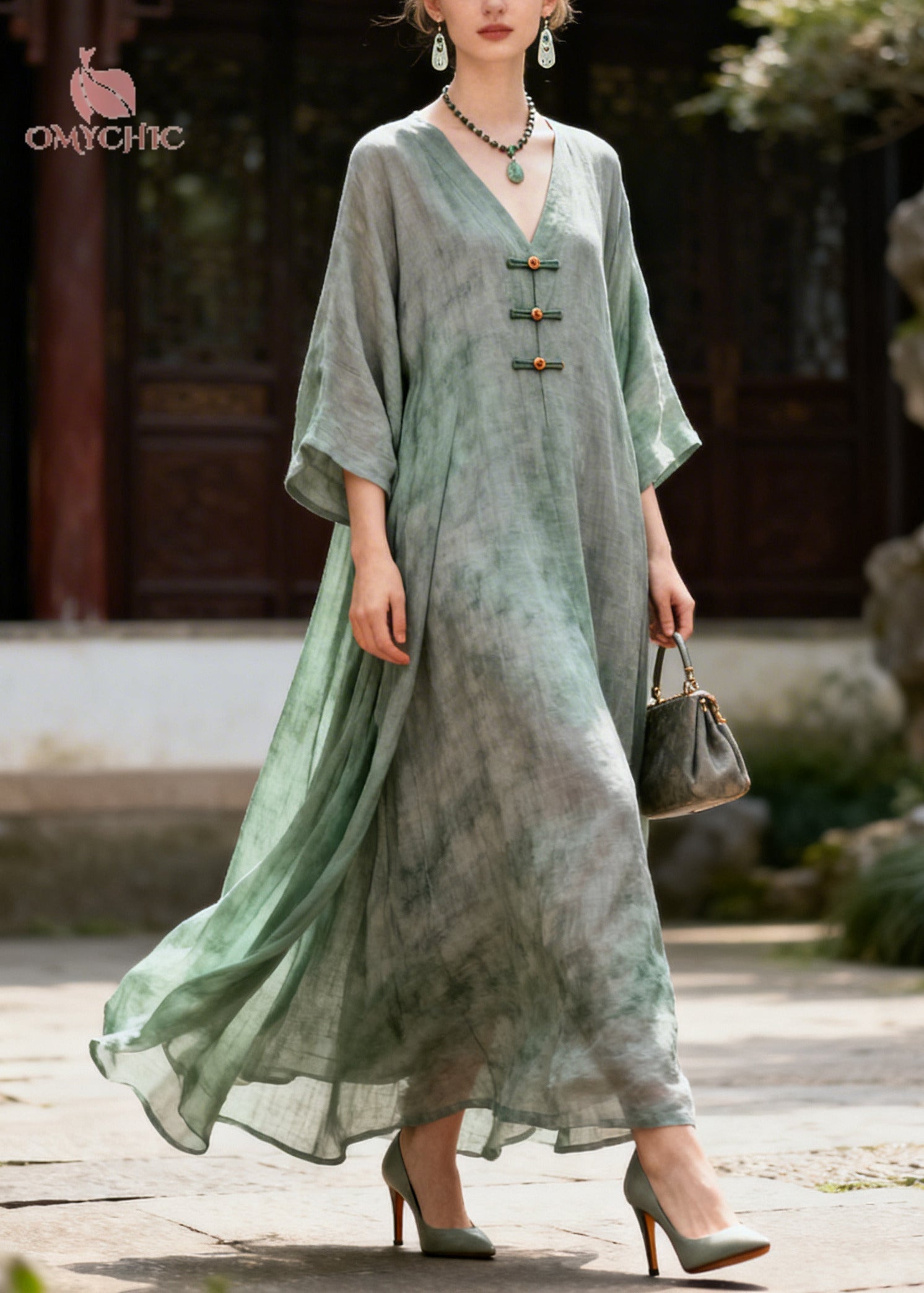 Casual Green Oversized Tie Dye Cotton Robe Dresses Summer