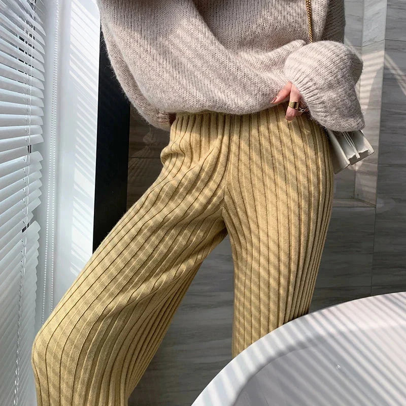 Full Length Elastic Waist Yoga Slim High Waist Wide Leg Pants