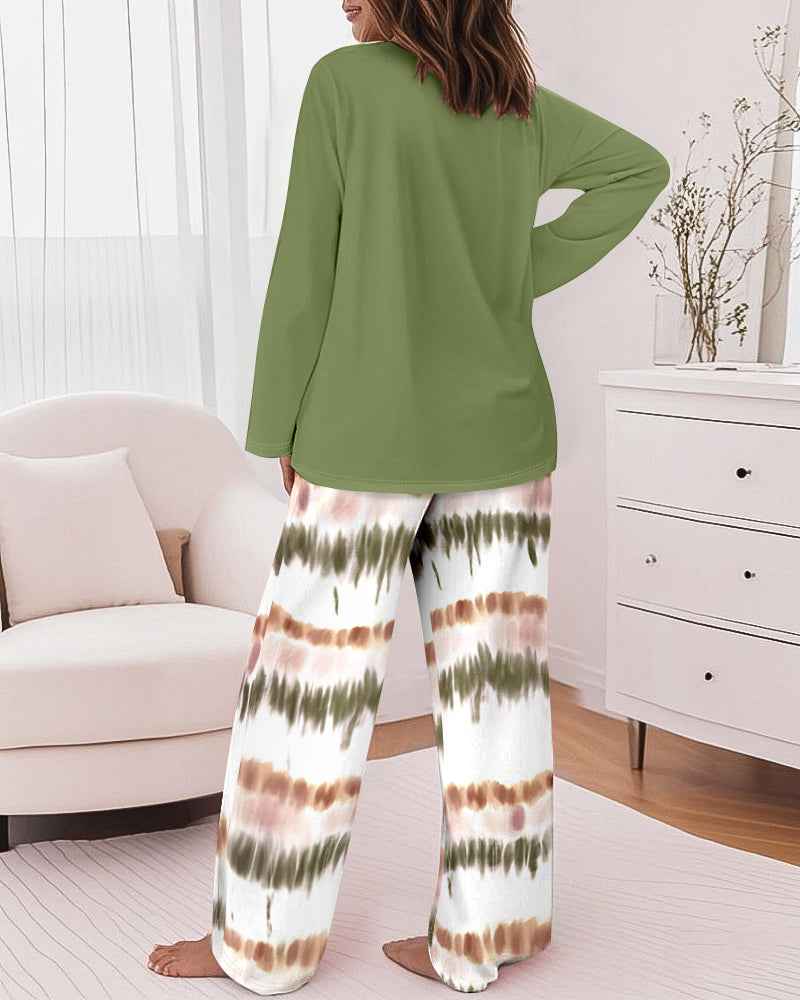 Multicolor Pajama Set Soft Long Sleeve Ombre Pants All Day Comfort Polyester Elastane Blend
