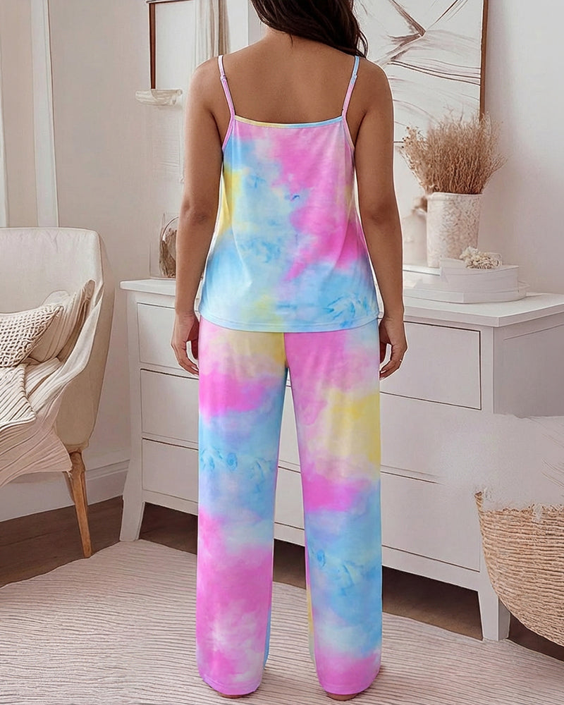 Professional Tie Dye Pajama Set | Adjustable Cami & Relaxed Wide Leg P