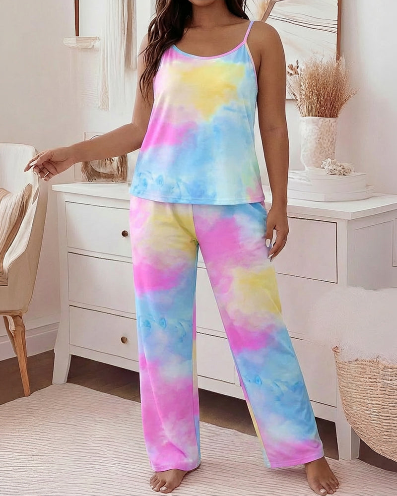 Professional Tie Dye Pajama Set | Adjustable Cami & Relaxed Wide Leg P