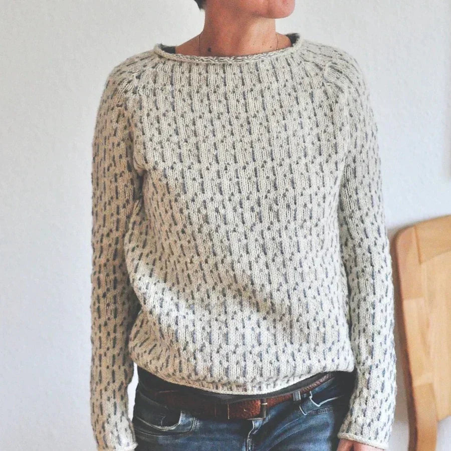 Crew Neck Textured Dash Knit Sweater
