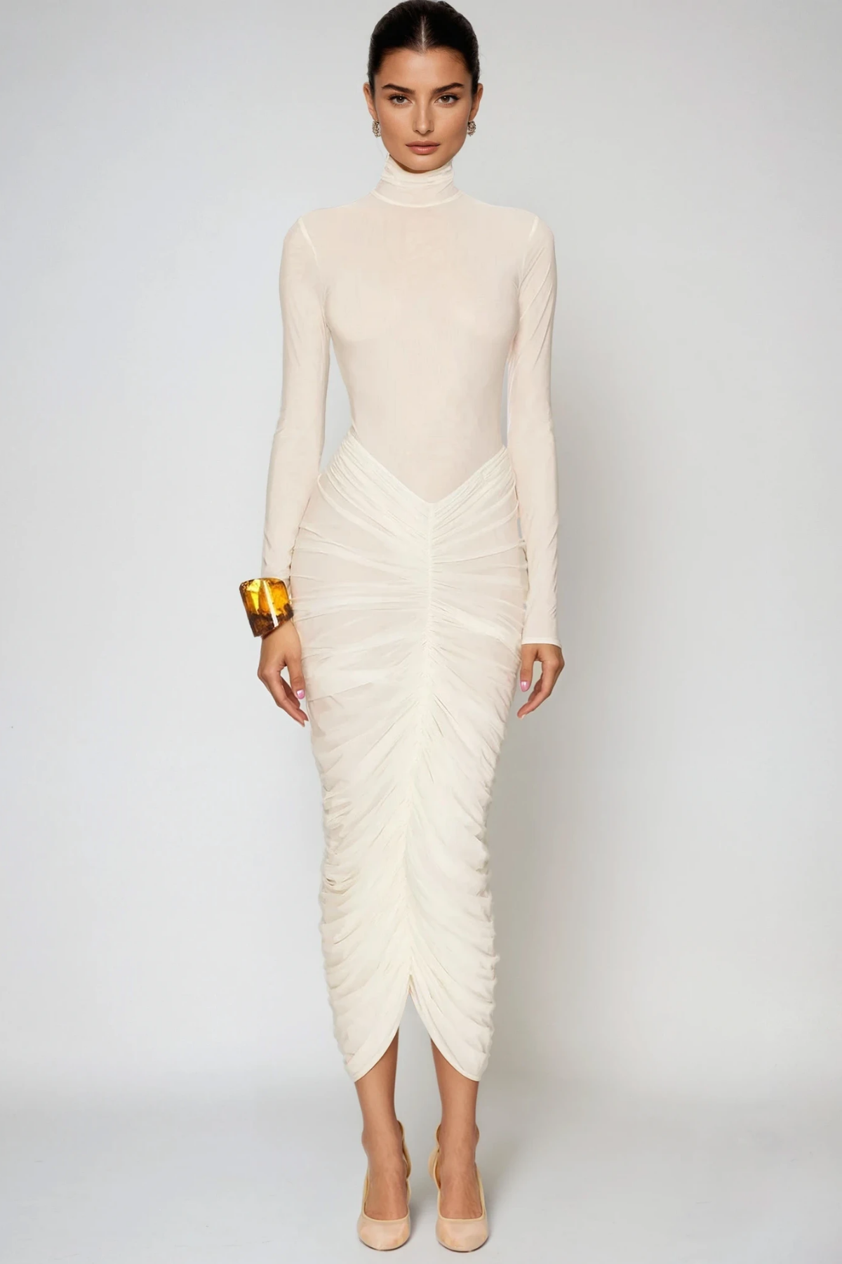 High Cesarina Neck Ruch Midi Dress