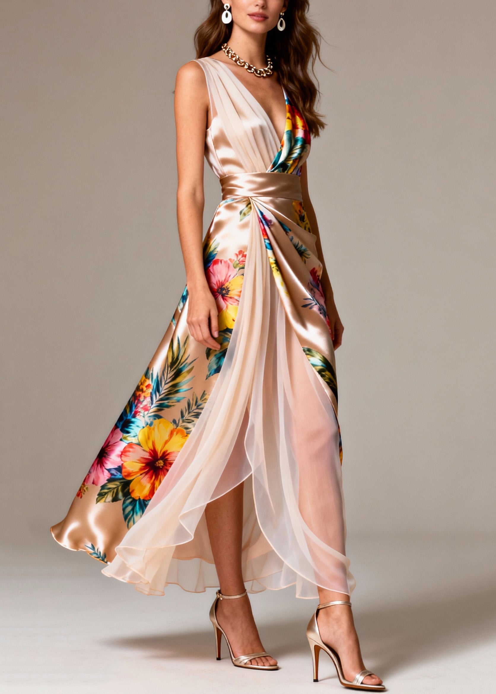 One Shoulder Sleeveless Ric Rac Trim Maxi Summer Dress